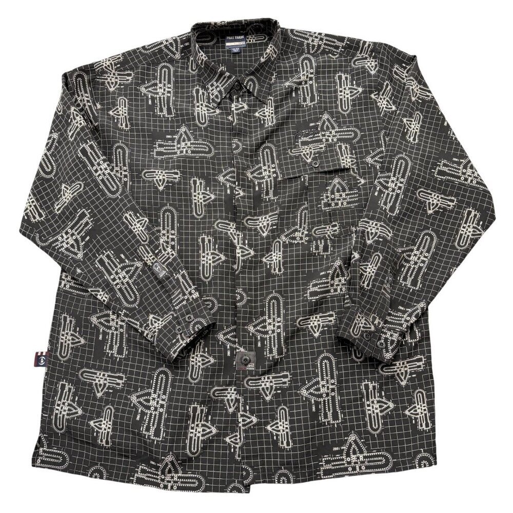 Vintage 90s Y2K PHAT Farm Graphic Button Down Shirt Hip Hop B & W Mens XXL